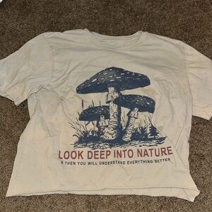 White Graphic Tee with Mushroom Design